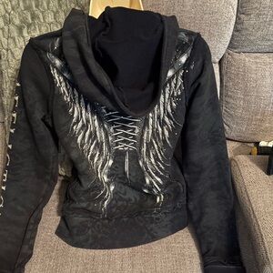 Affliction Black Hoodie with Silver Wing Design